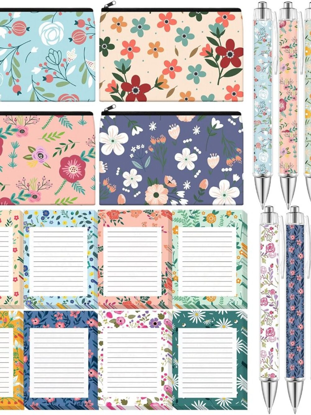 20 Pieces Flower Gift Set Cute Sticky Notes With Pens, Pencil Bags Makeup Bags,